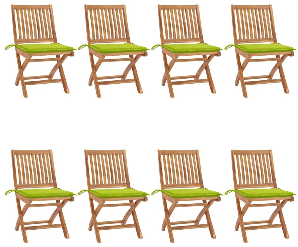 vidaXL Cadeiras de jardim dobráveis c/ almofadões 8 pcs teca maciça