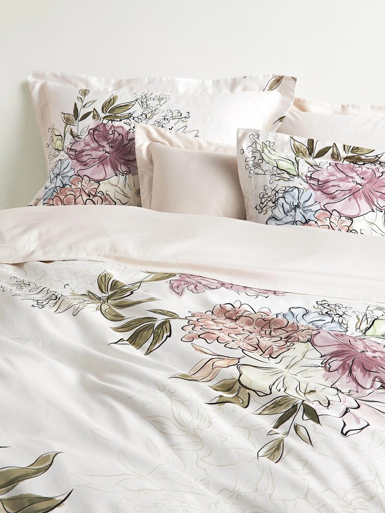 Capa de edredão em cetim de algodão com padrão floral Margot