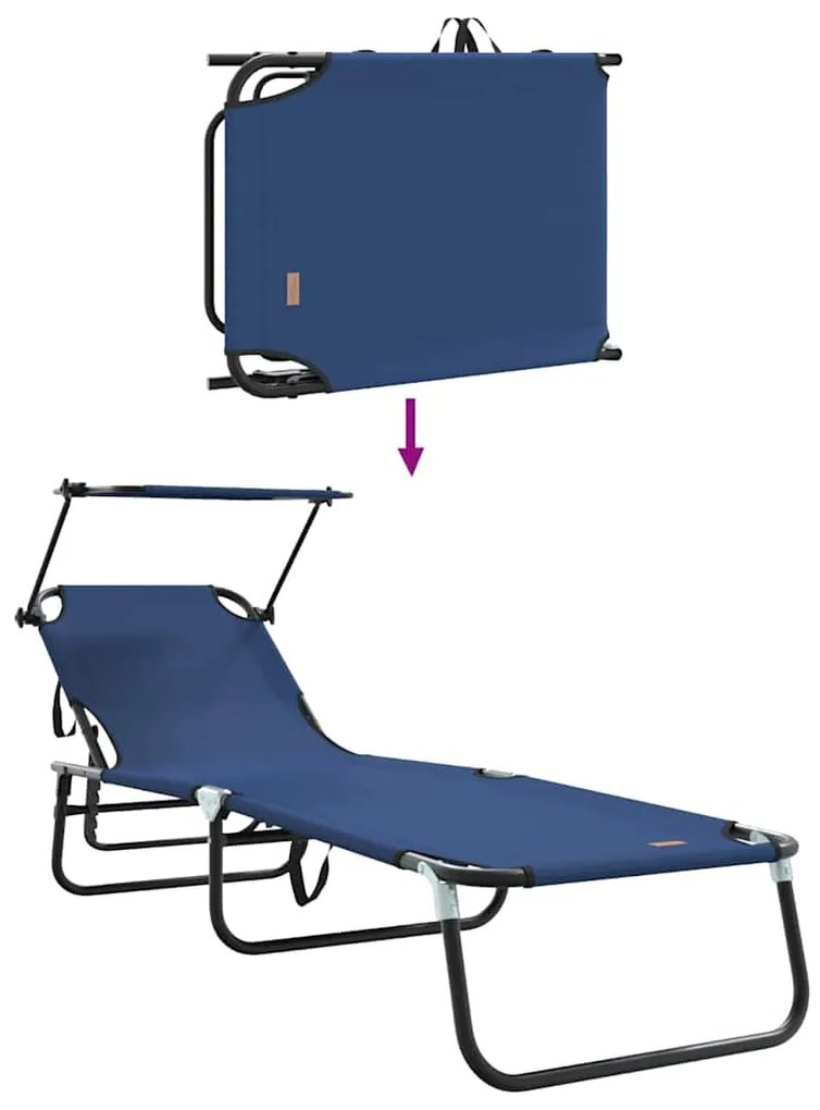 Espreguiçadeiras Dobráveis 2 pcs com Toldo Azul 600D Fabric Oxford