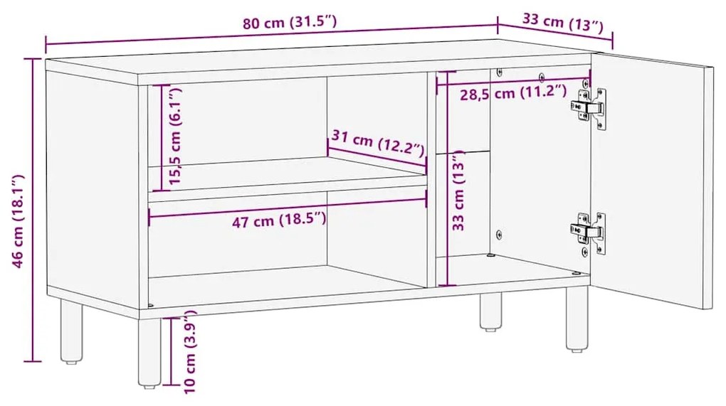 Armário para TV vidaXL 80x31,5x46 cm Madeira Sólida de Acácia
