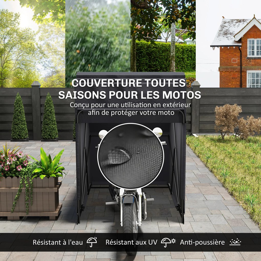 Abrigo exterior para motos em forma de tenda, capa de proteção em tecido Oxford, 2 janelas, 345 x 135 x 191 cm, preto
