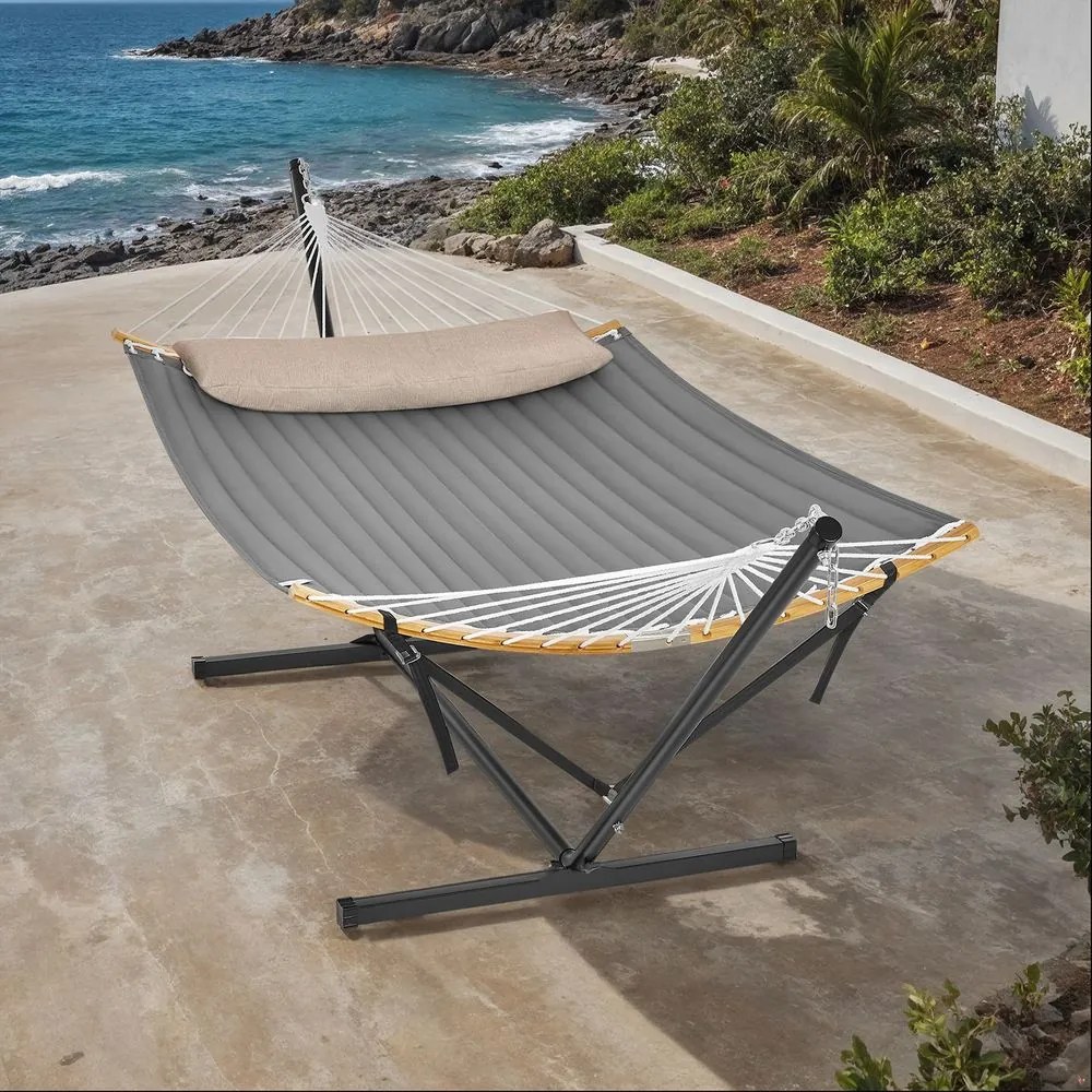 Cama Rede decanso Jardim com armação metálica para rede, capacidade de carga até 200 kg Cinzento