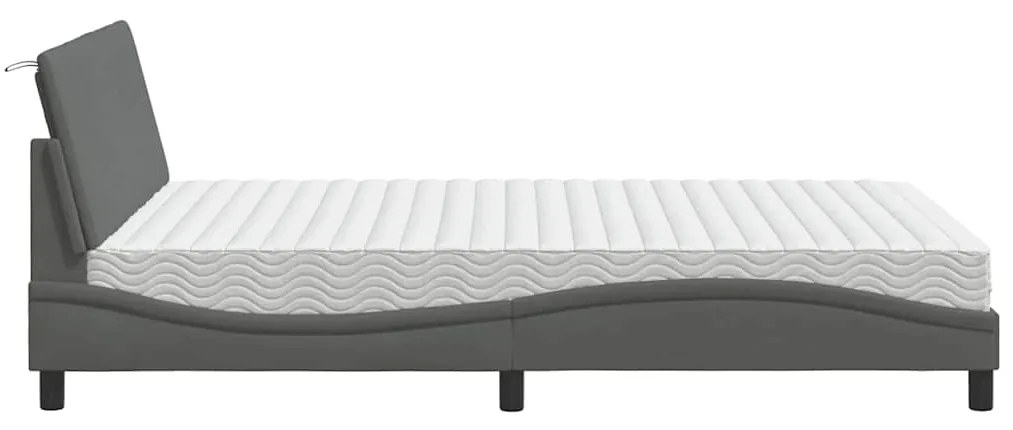 Cama com colchão 140x190 cm tecido cinzento-escuro