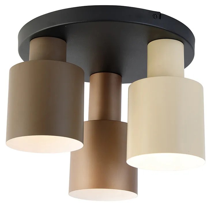 Candeeiro de teto bronze com taupe e bege 3 luzes - Ans Moderno