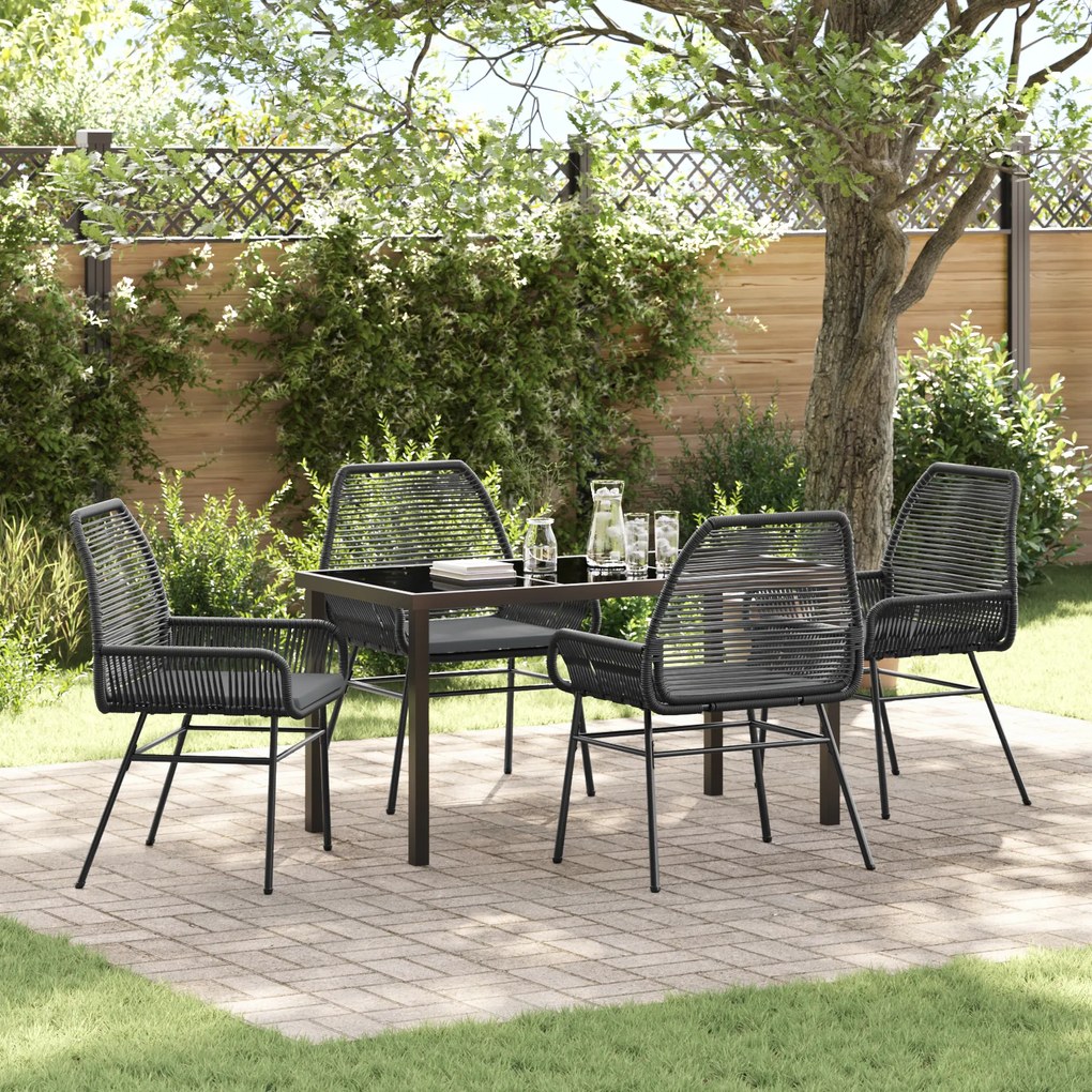 vidaXL Conjunto de Jantar de Jardim 5 Peças com Almofadas Preto Rattan Poliéster