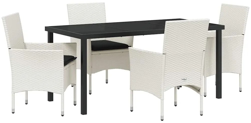 Conjunto de Jantar Jardim 5 Peças com Almofadas de Rattan Branco