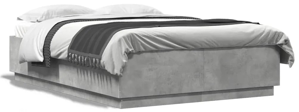 vidaXL Estrutura cama c/ luzes LED derivados de madeira cinza cimento