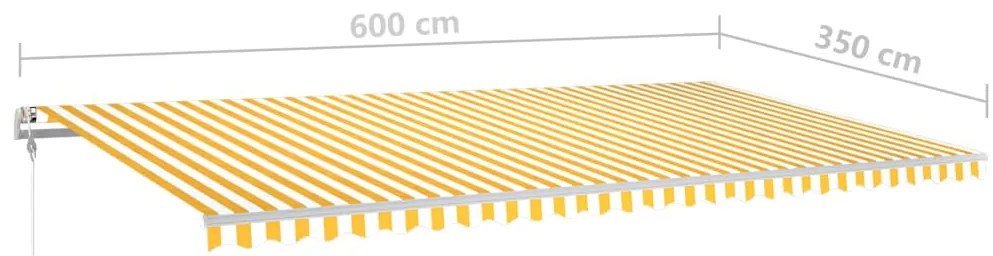 Toldo retrátil manual com postes 6x3,5 m amarelo e branco