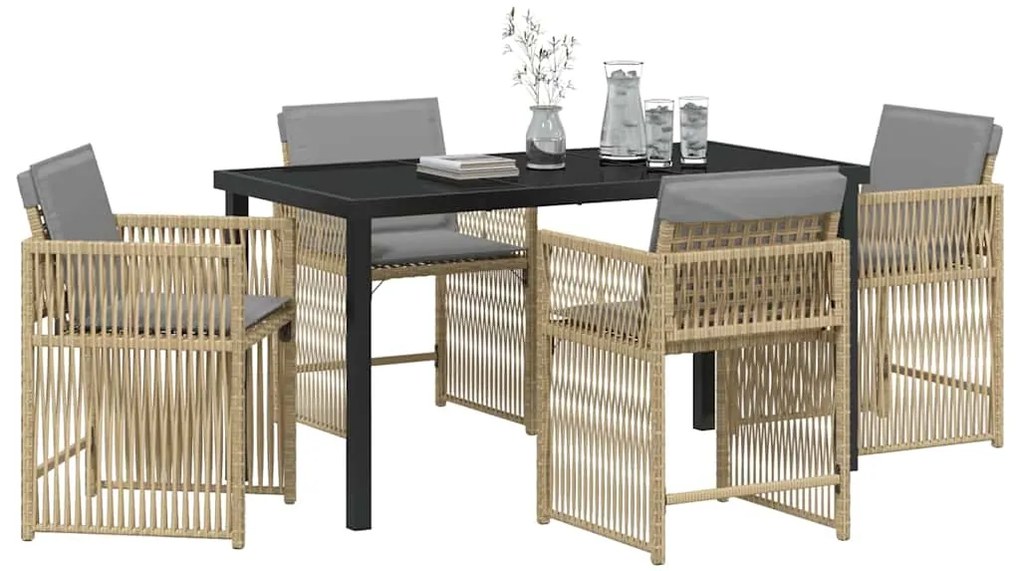 Conjunto de Jantar pra Jardim com 5 Peças e Almofadas em Rattan Poliés