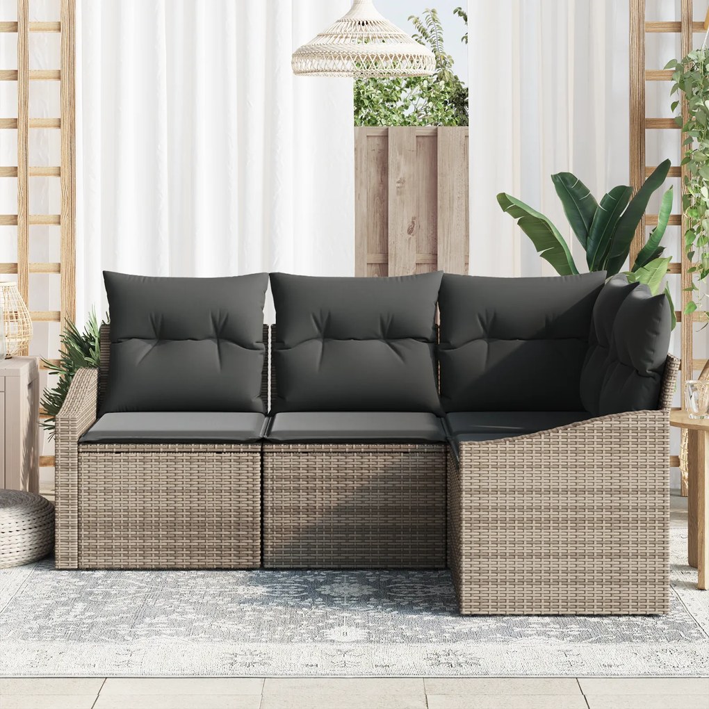 Conjunto de Jantar para Jardim de 4 Peças com Almofadas Cinza Rattan d