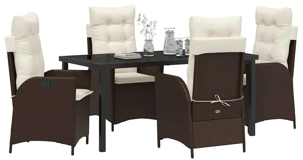 Conjunto de jantar de jardim com 5 peças e almofadas marrom em rattan