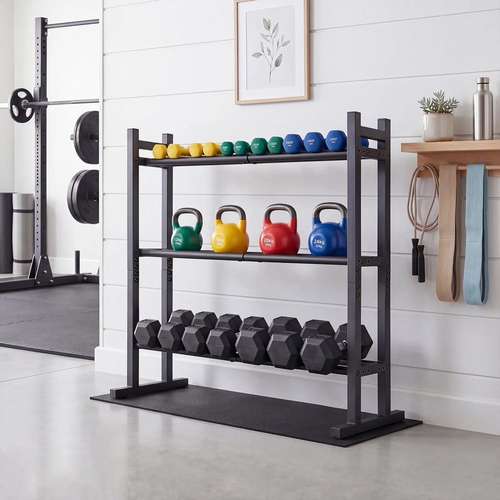 Suporte para Halteres de 3 Níveis, 80 x 30 x 80 cm, Capacidade para 240 kg, Preto