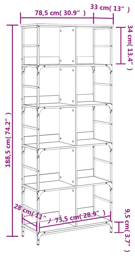 Estante 78,5x33x188,5 cm derivados de madeira cinzento sonoma