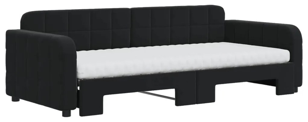 Sofá-cama com gavetão e colchões 90x200 cm veludo preto