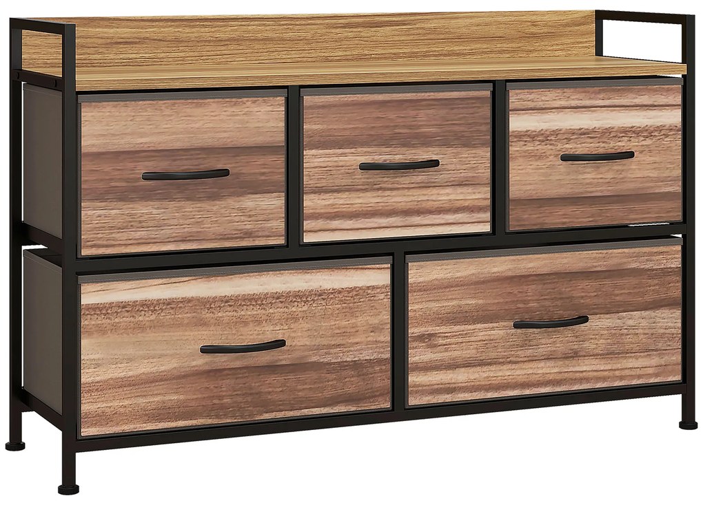 HOMCOM Cómoda Meuble de Rangement 5 Gavetas em Tecido 98x29x63 cm Estrutura em Aço Preto | Aosom Portugal