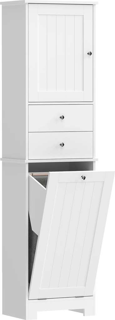 HOMCOM Armário Alto para Banheiro, Estreito com Cesto de Roupa Basculante, Cor Branco. | Aosom Portugal