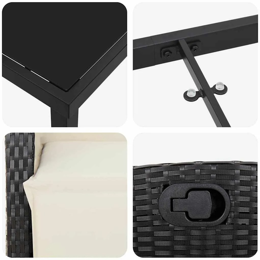 Conjunto de Jantar para Jardim 5 Peças Pretas em Polyrattan
