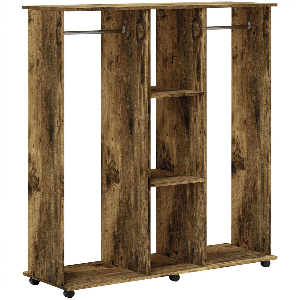 HOMCOM Armário Roupeiro Móvel 6 Rodízios 120x40x128 cm Castanho | Aosom Portugal