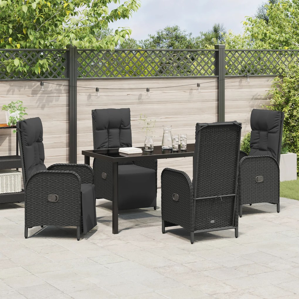 Conjunto de Jantar de Jardim com Almofadas Pretas em Rattan Sintético