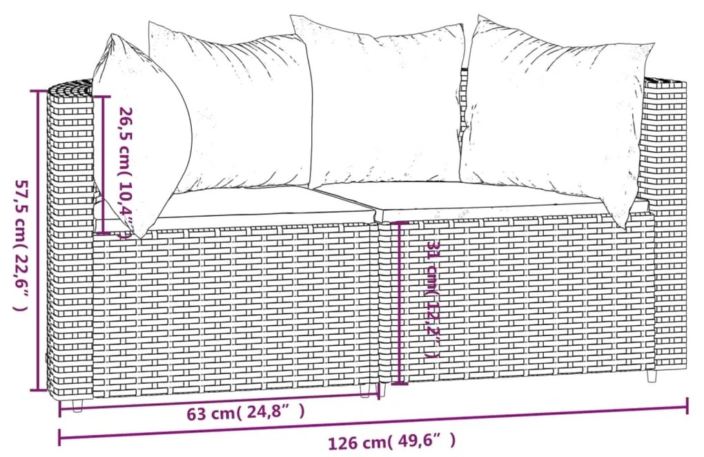 Sofás de canto p/ jardim c/ almofadões 2 pcs vime PE cinzento