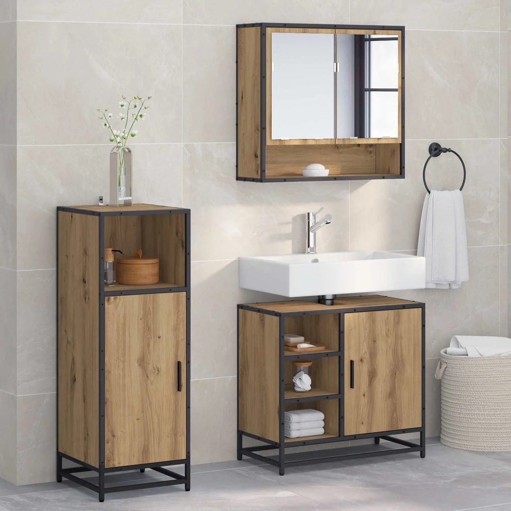 vidaXL Conjunto de Móveis para Banheiro 3 pcs Carvalho Artesanal