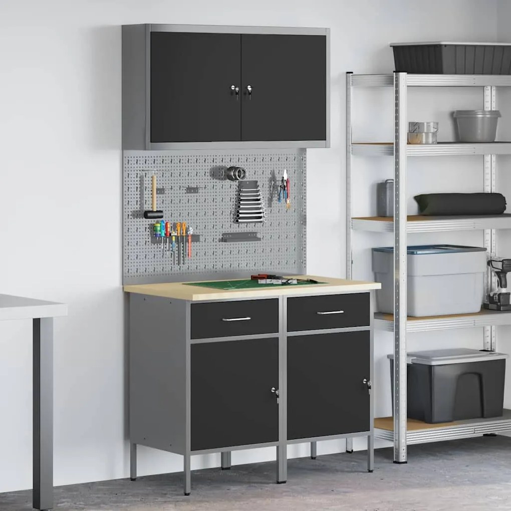 Conjunto de Armário e Painel de Ferramentas vidaXL 5 Peças Preto MDF e Metal