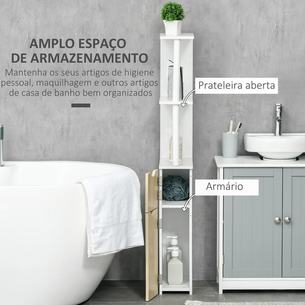 kleankin Armário Casa de Banho com 2 Portas e 2 Prateleiras Abertas Coluna Auxiliar para Casa de Banho Sala de Estar Dormitório Estilo Moderno