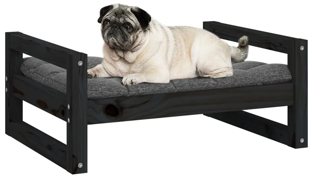 Cama para cães 65,5x50,5x28 cm madeira de pinho maciça preto