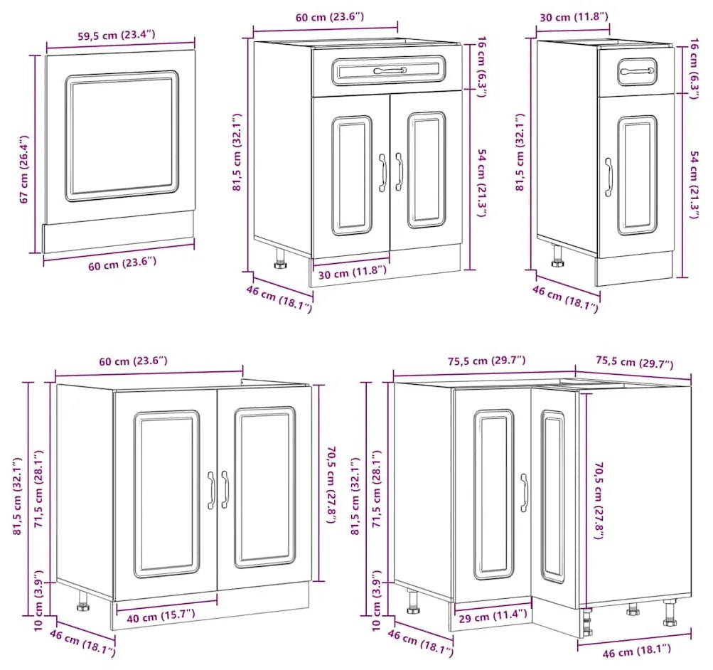 11 peças armário de cozinha conjunto Kalmar concreto cinza