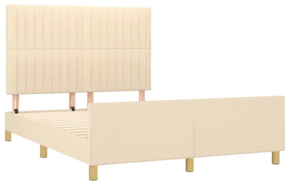 Estrutura de cama c/ cabeceira tecido cor creme 140x190 cm