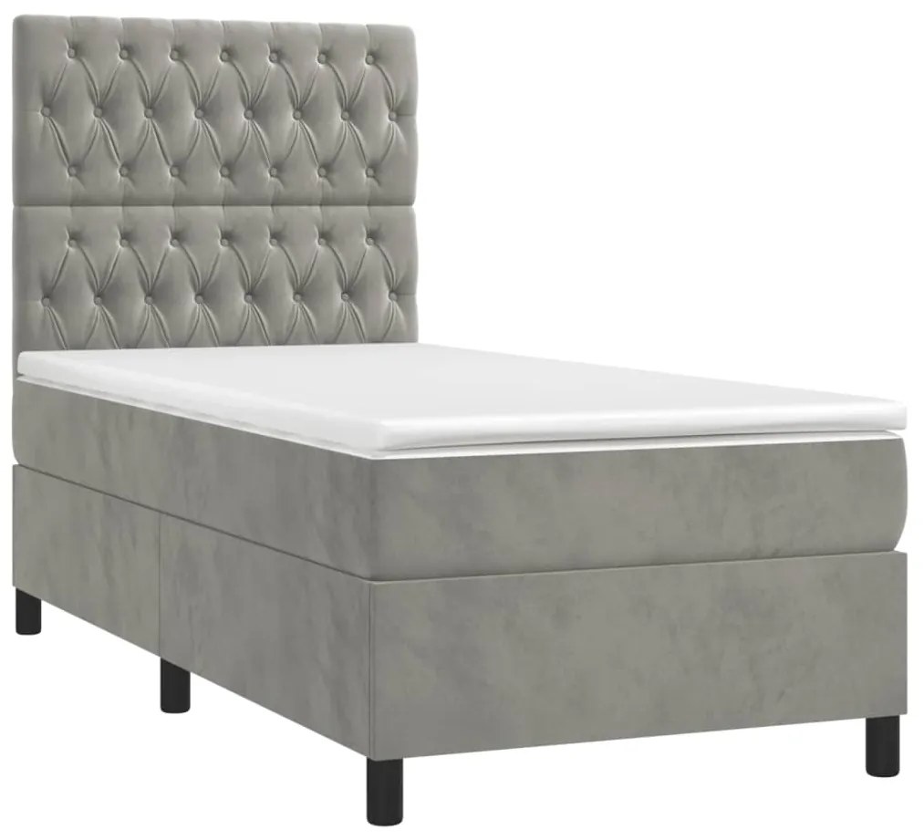 Cama box spring c/ colchão/LED 80x200 cm veludo cinzento-claro