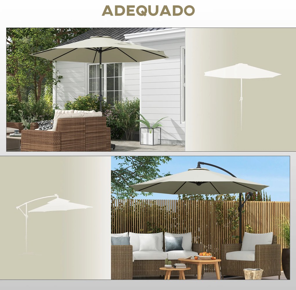 Toldo de Substituição para Chapéu de Sol de 3 m com Ventilação Superior para Exterior Jardim Pátio Piscina Creme