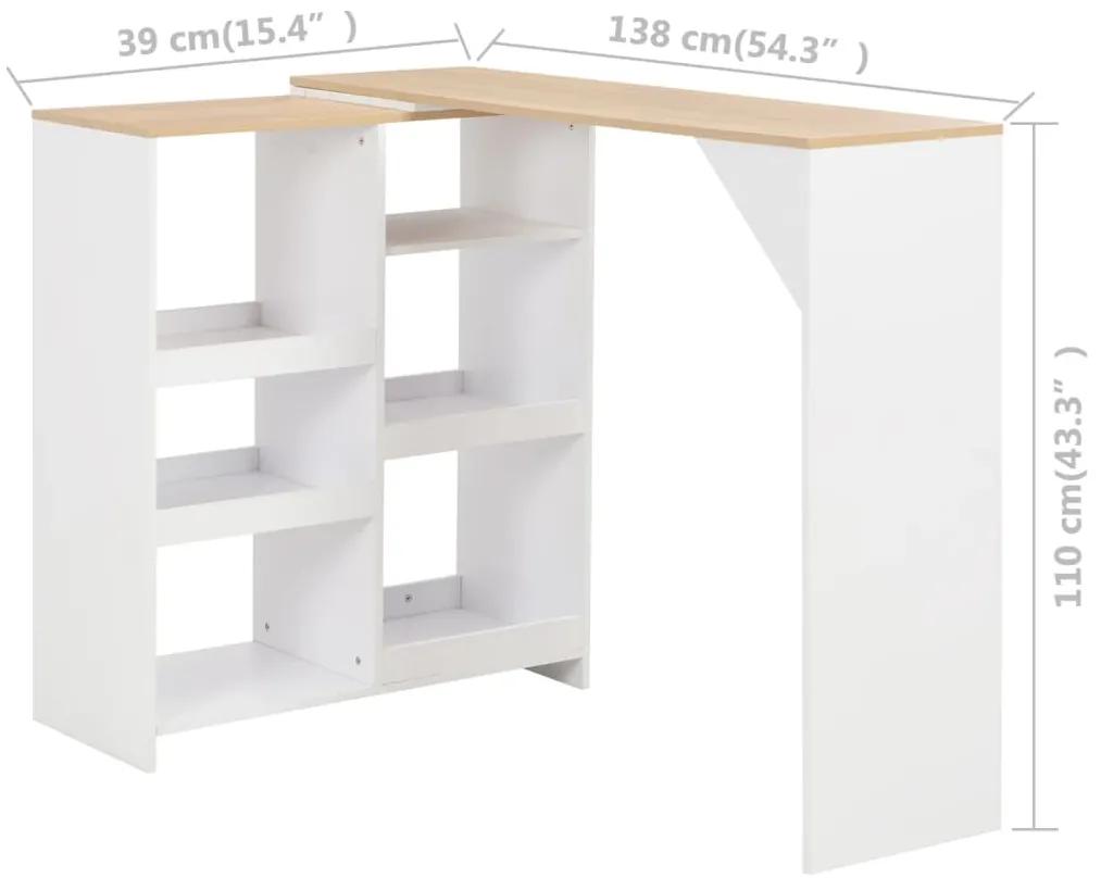 Mesa de bar com prateleira movível branco 138x39x110 cm