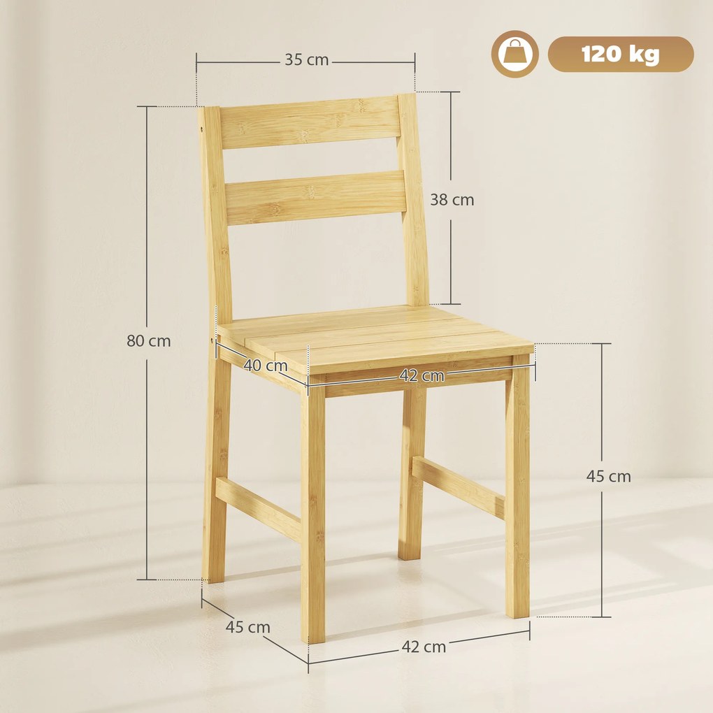 Conjunto de 2 Cadeiras de Sala de Jantar (MESA NÃO INCLUIDA) em Bambu com Assento Ripado Encosto Curvado Sem Braços Madeira
