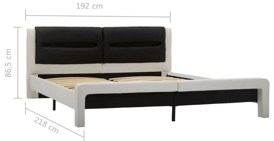 Estrutura cama c/ LEDs couro artificial 180x200cm branco/preto