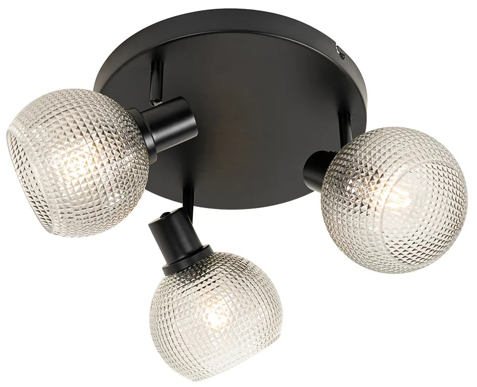 Candeeiro de teto design preto com vidro fumê 3-luzes redondo - Chico