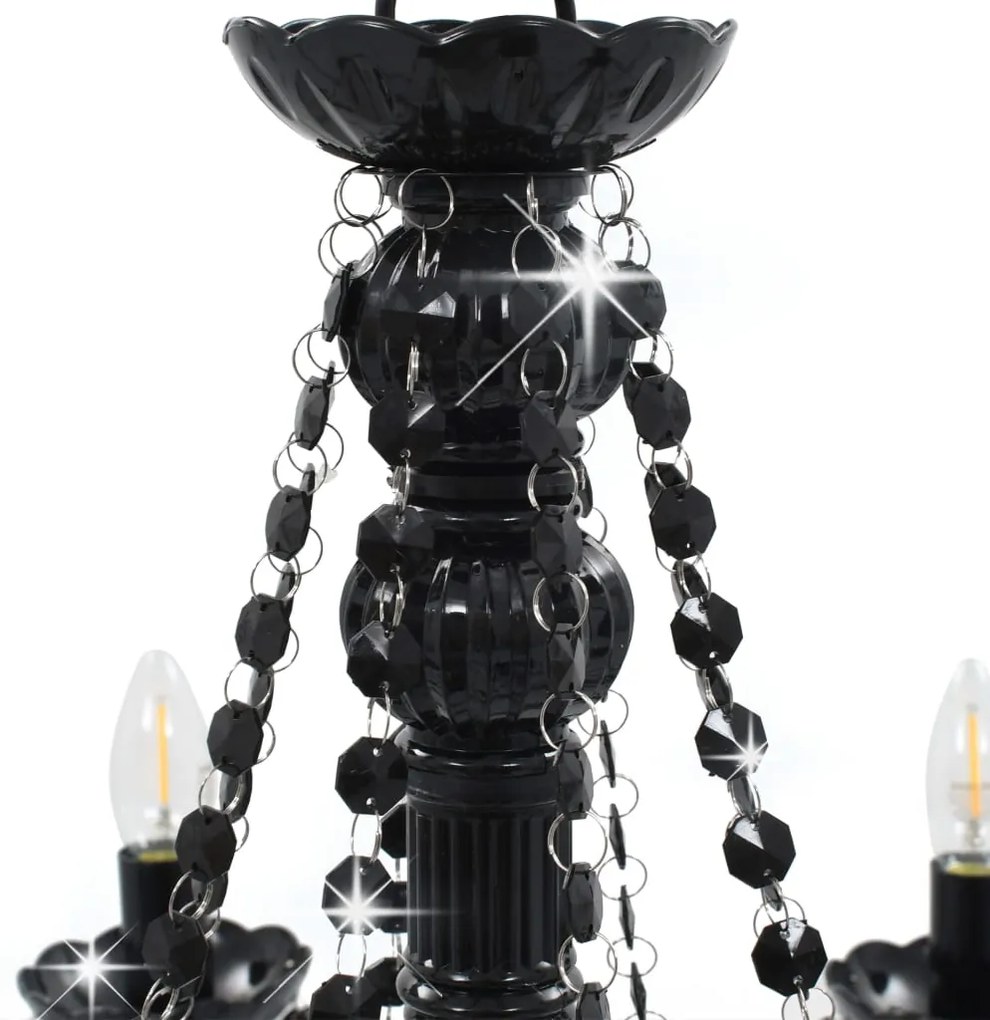 Lustre com contas lâmpadas 8 x E14 preto
