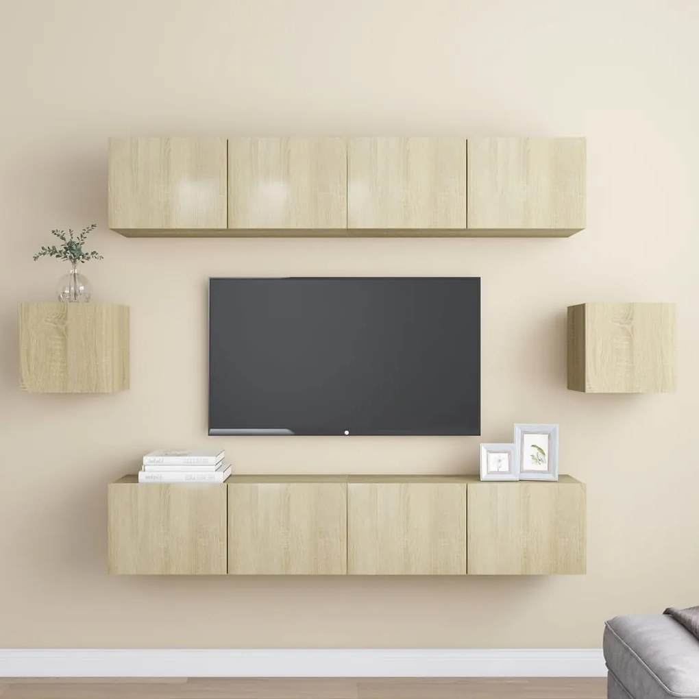 6pcs conjunto de móveis de TV derivados madeira carvalho sonoma