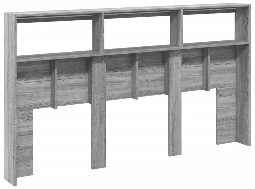 Armário de cabeceira c/ luzes LED 180x17x102 cm cinzento sonoma