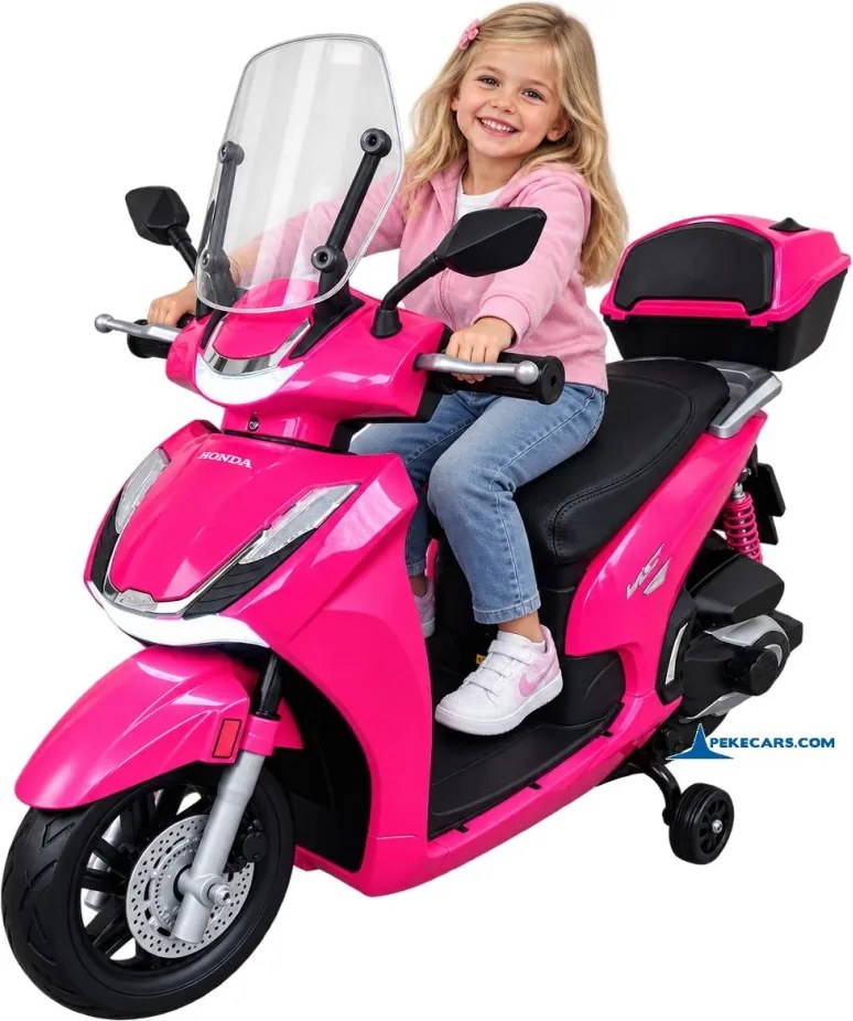 Mota elétrica para crianças a 6 anos 12V Honda SH350i rodas Borracha Rosa