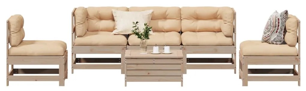 vidaXL 6 pcs conjunto lounge de jardim c/ almofadões pinho maciço