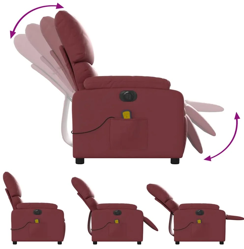 Poltrona massagens reclin. elétrica couro artif. vermelho-tinto