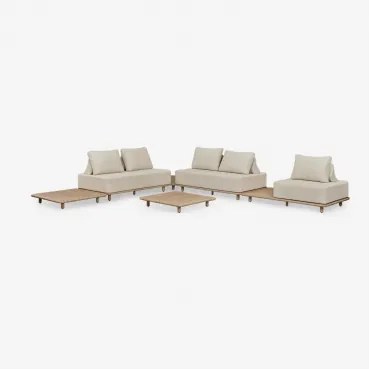 Conjunto De Sala Com Sofá Modular De Canto De 4 Peças Com Mesa Auxiliar E De Centro 95x95 Cm Em Acácia Portet Marrom Acácia Claro - Sklum