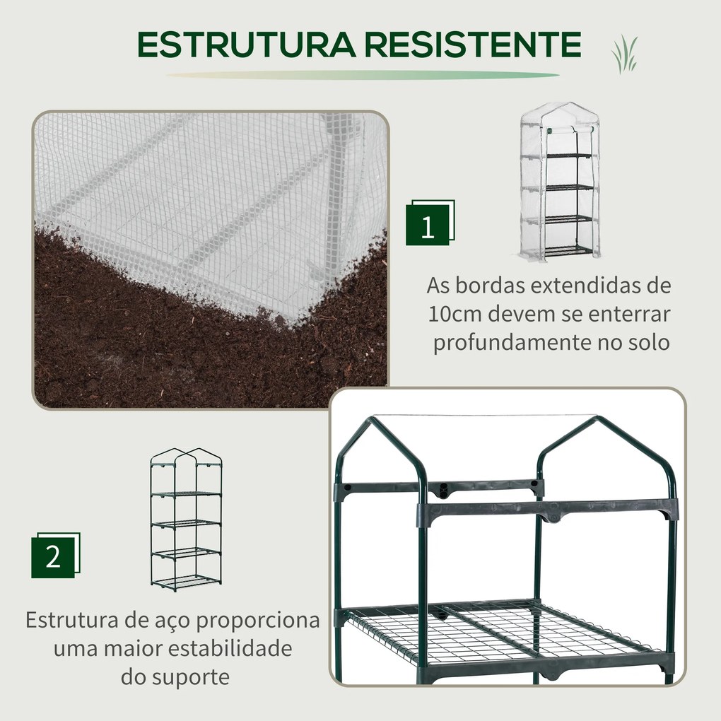 Estufa de Jardim com 4 Prateleiras e Cobertura de PE Estufa de Aço para Cultivo de Plantas Flores 70x50x160cm Branco