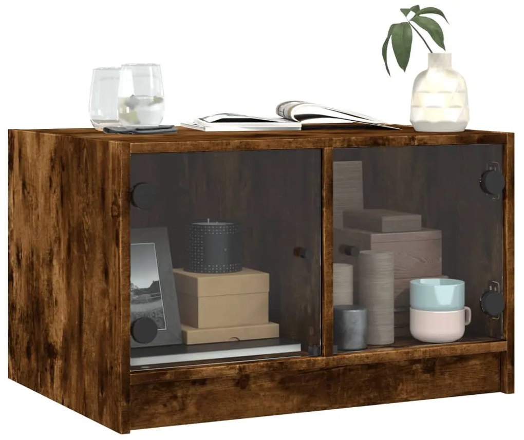 Mesa de centro c/ portas de vidro 68x50x42 cm carvalho fumado