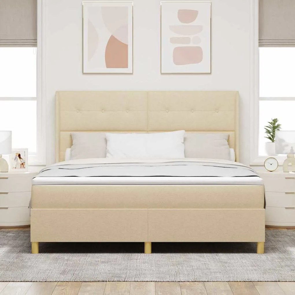 vidaXL Cama Box com colchão com cabeceira Creme 180 x 200 cm tecido