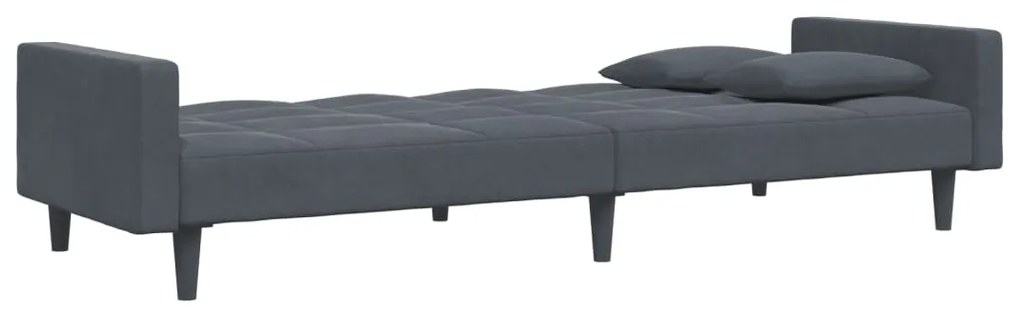 Sofá-cama 2 lugares c/ apoio de pés veludo cinzento-escuro