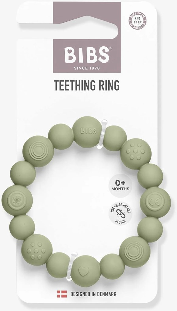 Anel de dentição de pérolas BIBS verde-salva