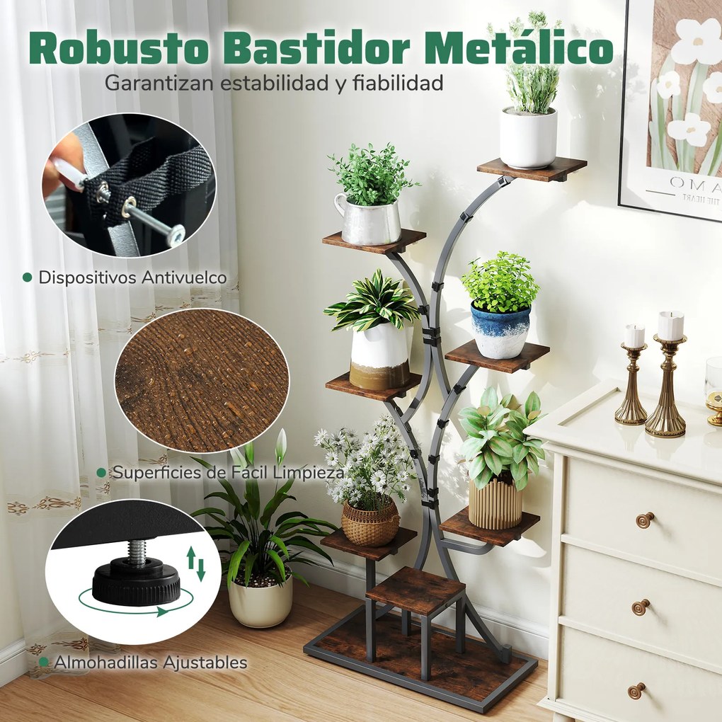 Conjunto de 2 suportes de 8 níveis para plantas, com luzes ajustáveis e temporizador, para varanda – 67 x 30 x 146 cm, castanho e preto