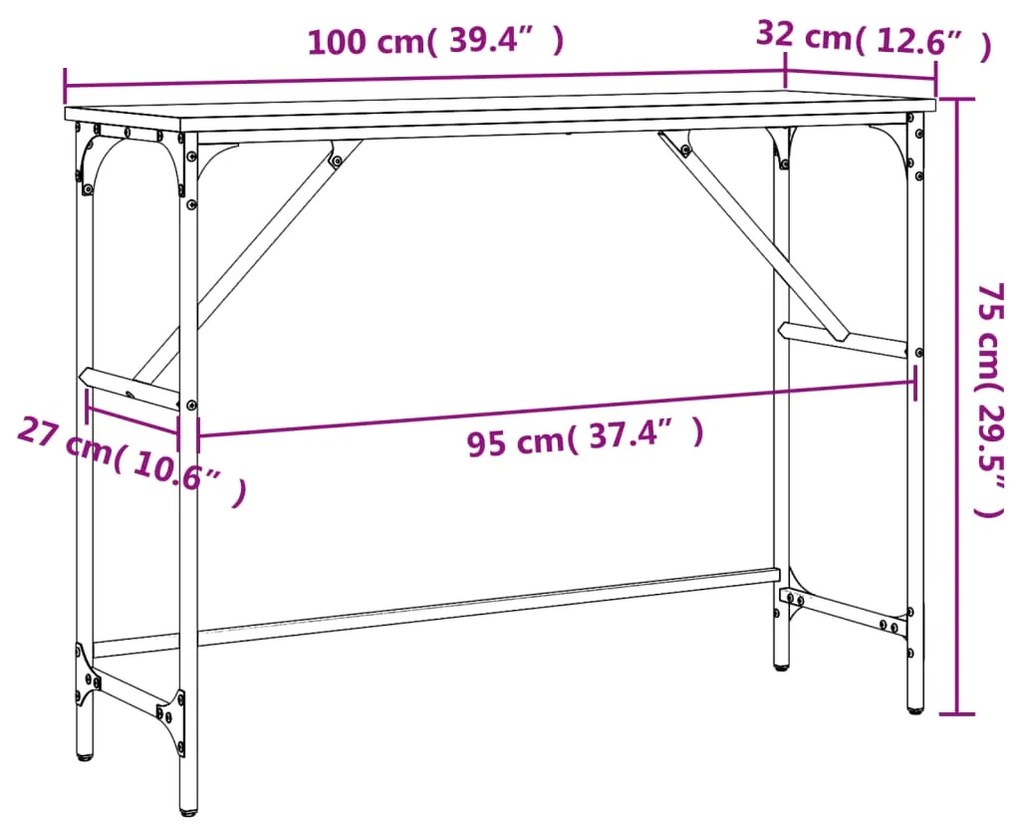 Consola de Entrada Brenda - 100x32x75 cm - Cor Cinzento - Derivados de